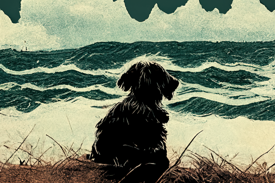 AI Art: a dog calmly sitting on the beach and contemplating life (4)