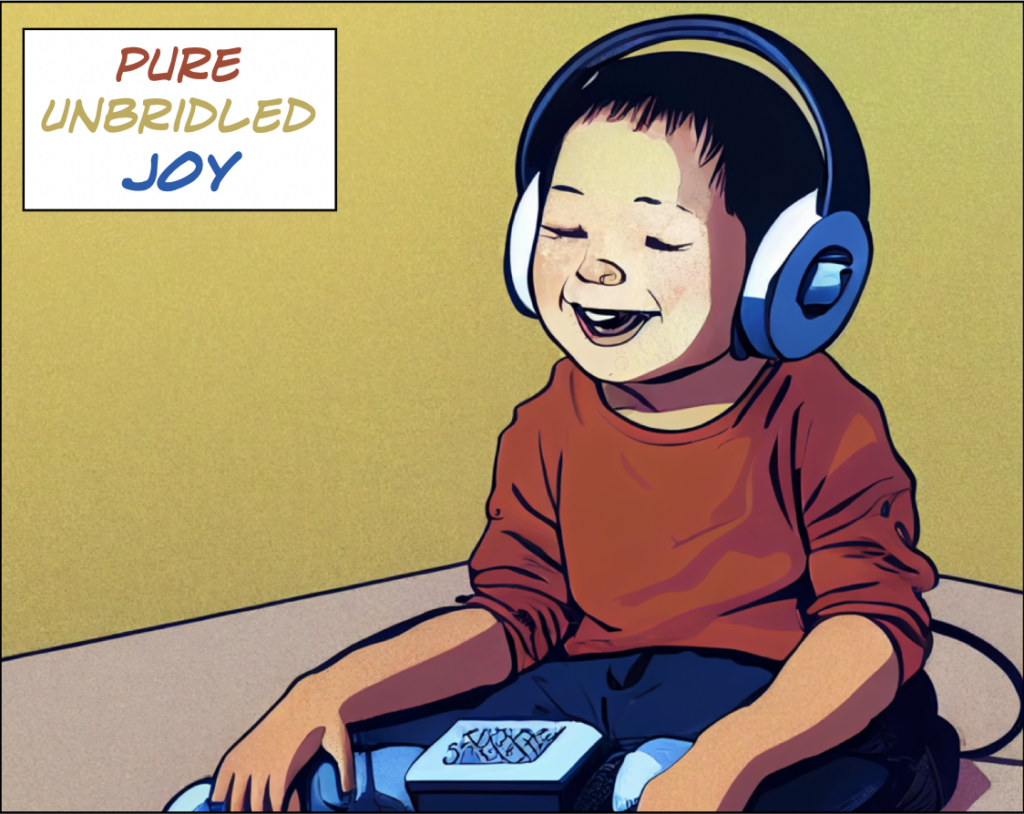 A panel from upcoming comic "The Funeral Diaries" depicting a young child enjoying music
