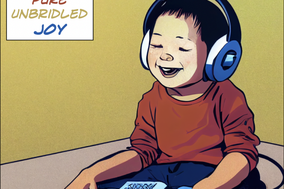 A panel from upcoming comic "The Funeral Diaries" depicting a young child enjoying music